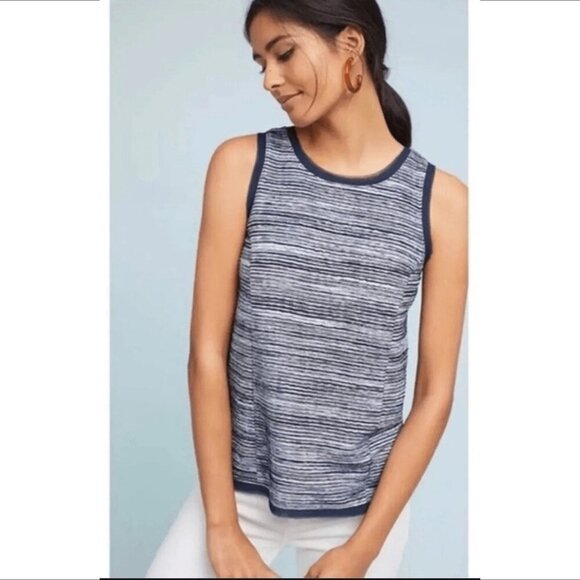 Vanessa Virginia Anthropologie Indira tank top shirt stripe fray chiffon navy M - Picture 1 of 6